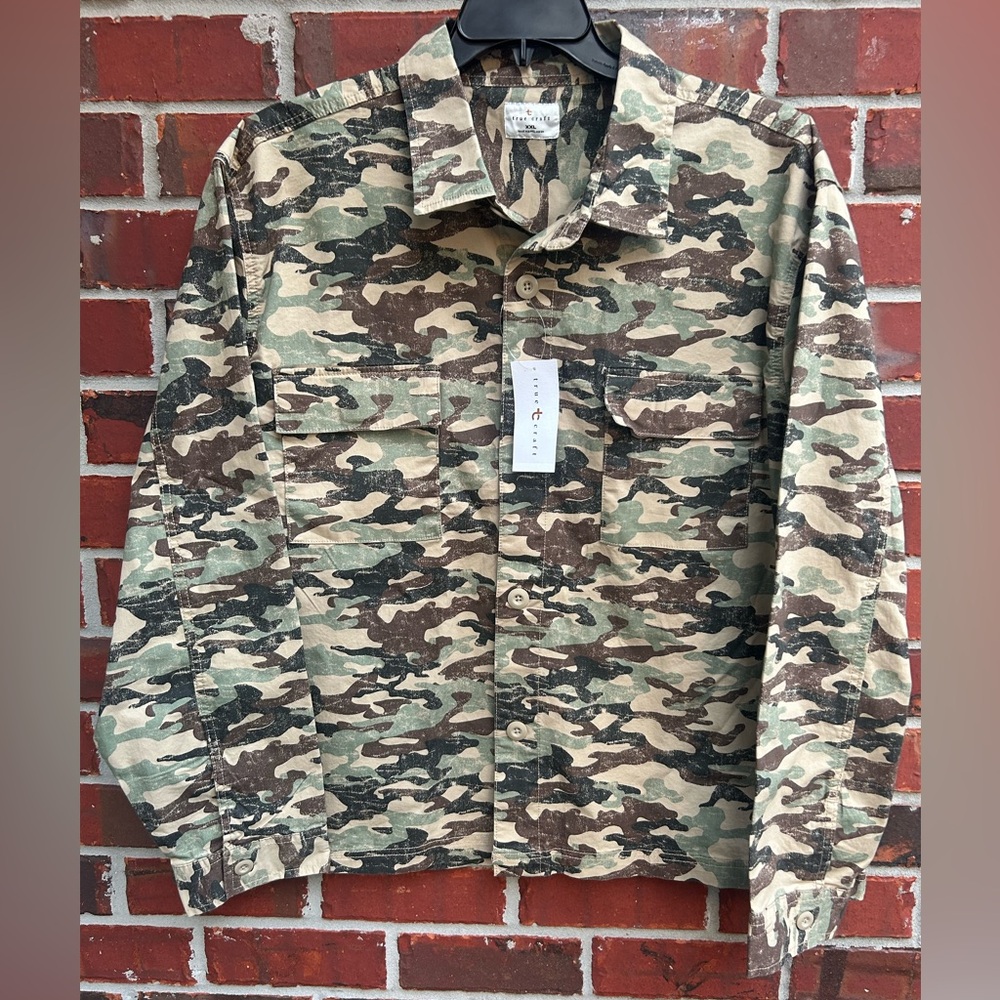 NWT True Craft Men’s Long Sleeve Button Down Camouflage XXL Utility Jacket E4
